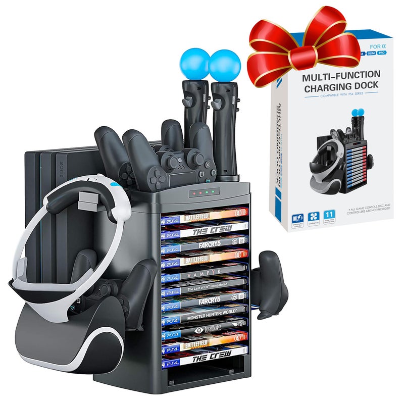 Skywin Charging Station Compatible with PS4 VR Headset - PSVR Charging Stand with Game Disc Rack, Headset and Console Stand, Cooling Fan, Controller Charger and USB Hub - Multipurpose VR Stand - Image 1